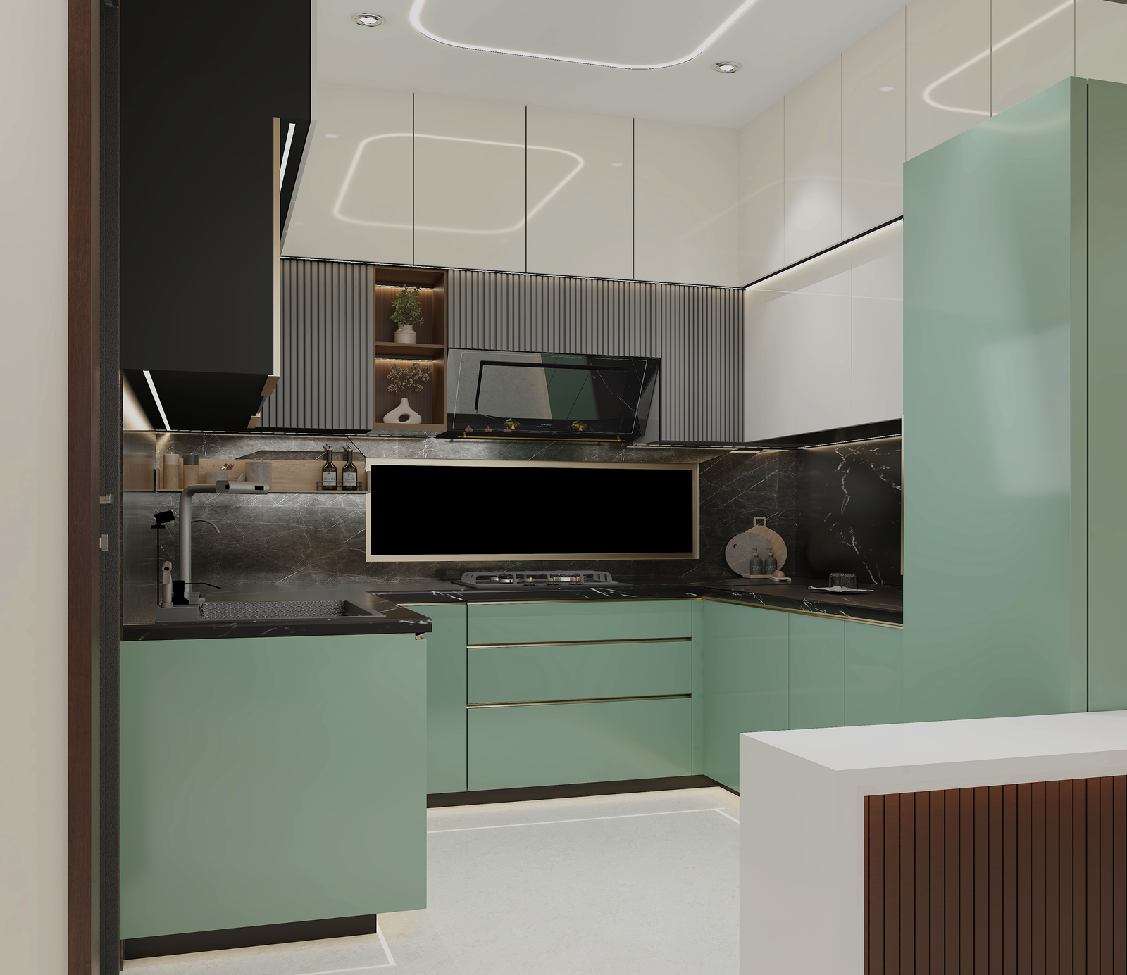 Glass Cabinetry & Breakfast Counter